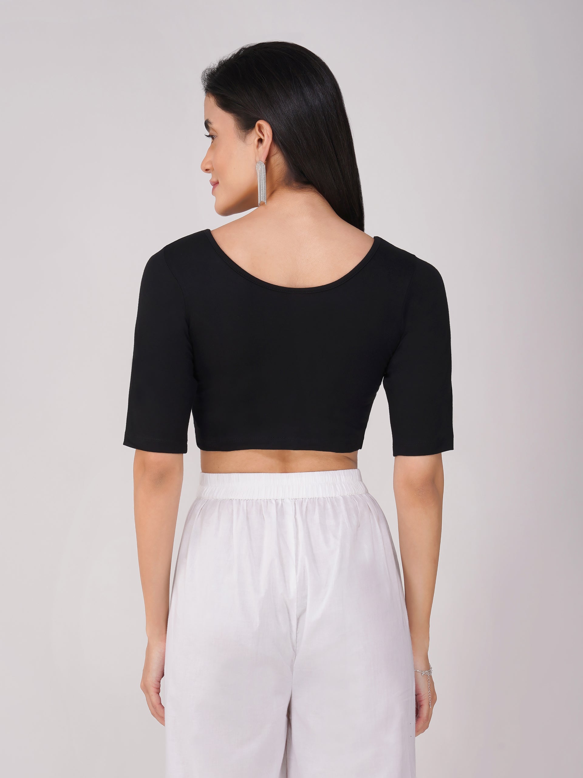 Stretchy Black Short Sleeve Blouse