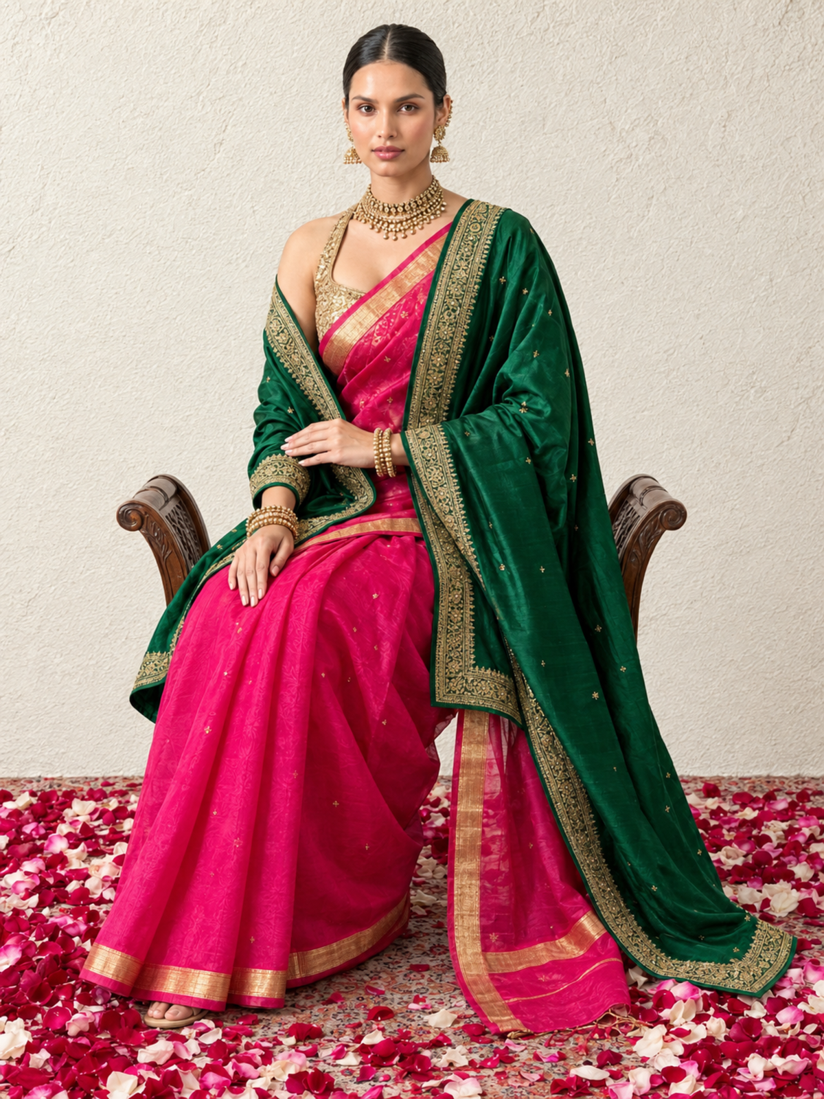 Fushia Chanderi Cotton Silk Allover Butti Saree with Matching Blouse Fabric