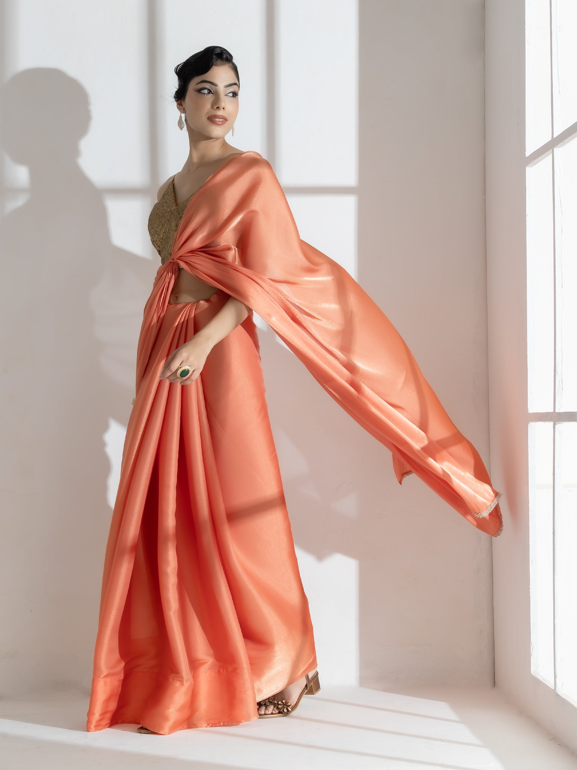 Glaze Silky Organza Saree with Rainbow Lace and Self Blouse Fabric