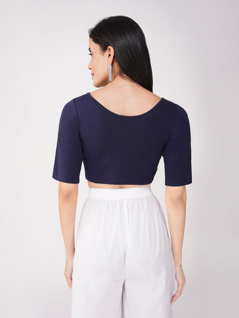 Women's ComfortEase 4-Way Stretch Blue Short Sleeve Blouse