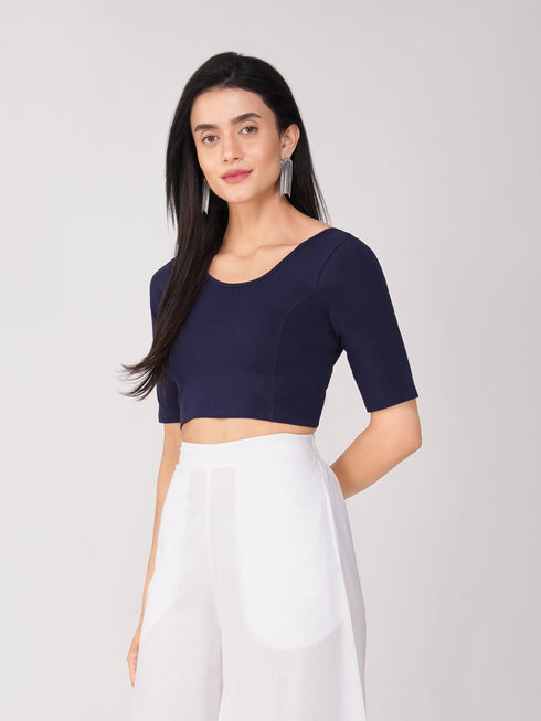 Women's ComfortEase 4-Way Stretch Blue Short Sleeve Blouse