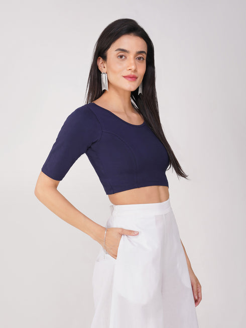 Women's ComfortEase 4-Way Stretch Blue Short Sleeve Blouse