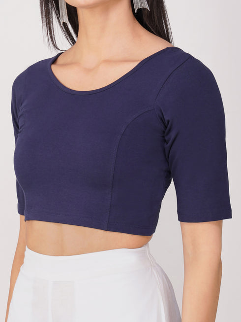 Women's ComfortEase 4-Way Stretch Blue Short Sleeve Blouse