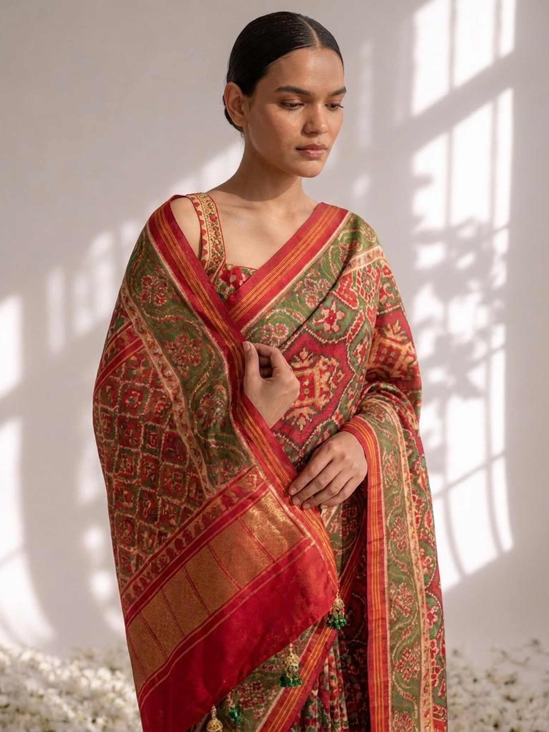 Red Silk patola saree with Self Blouse Fabric