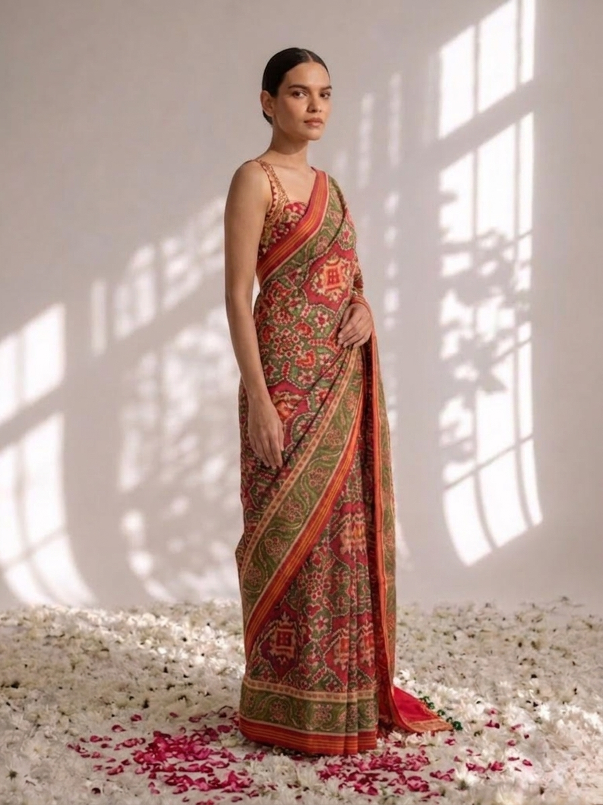 Red Silk patola saree with Self Blouse Fabric