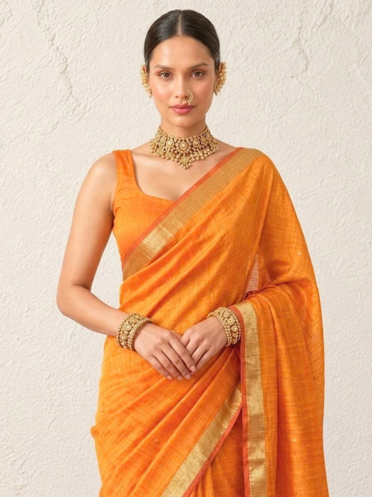 Orange and Red Dual Shade Chanderi Cotton Silk Saree with Matching Blouse Fabric