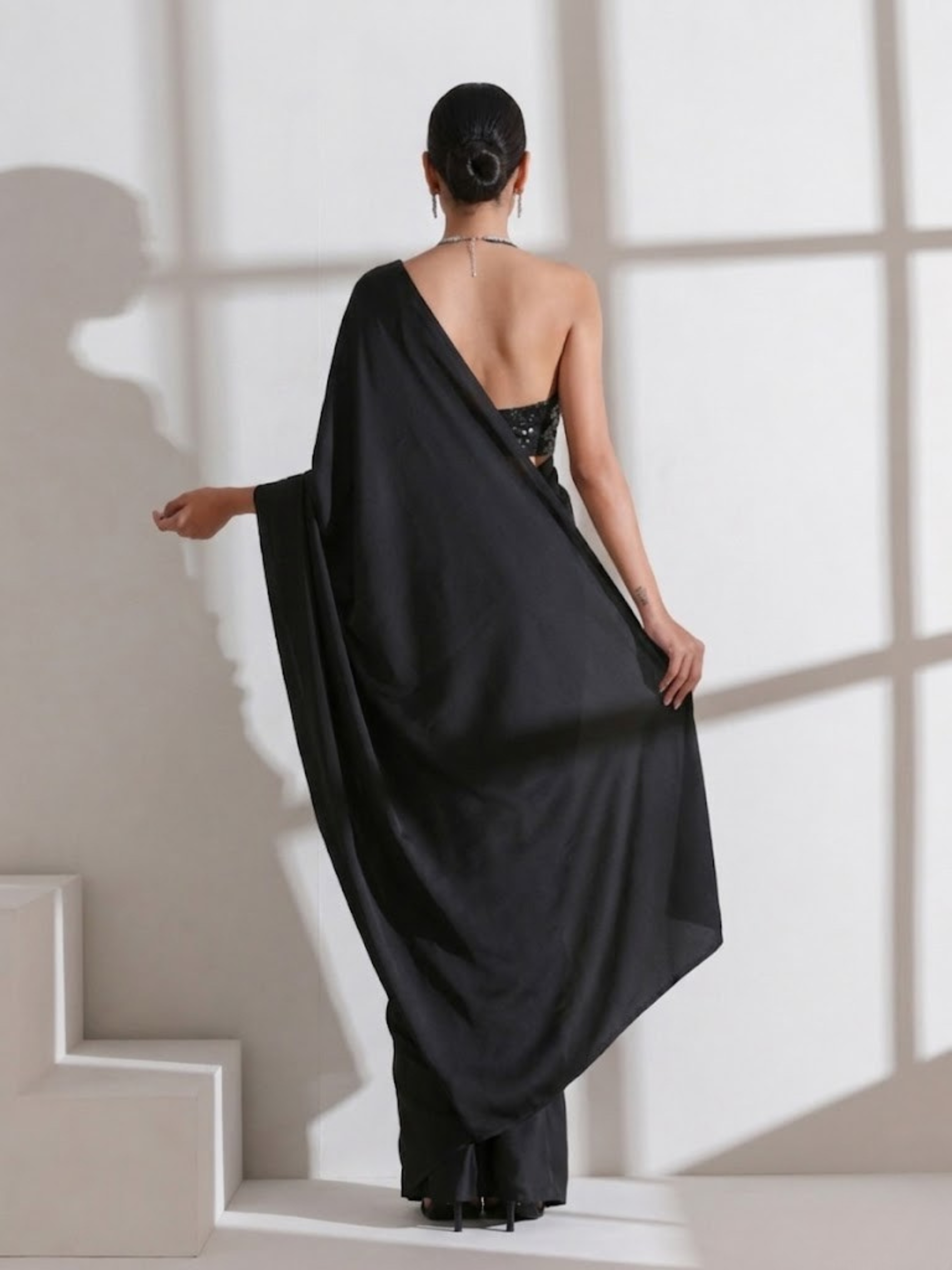 Black Surprise Saree with Silver and Black Blouse Fabric