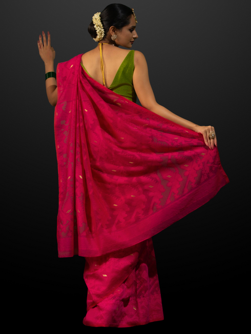 Authentic Aishwarya Pink Jamdani Cotton Saree