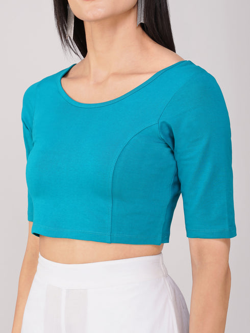 Women's ComfortEase 4-Way Stretch Turquoise Short Sleeve Blouse
