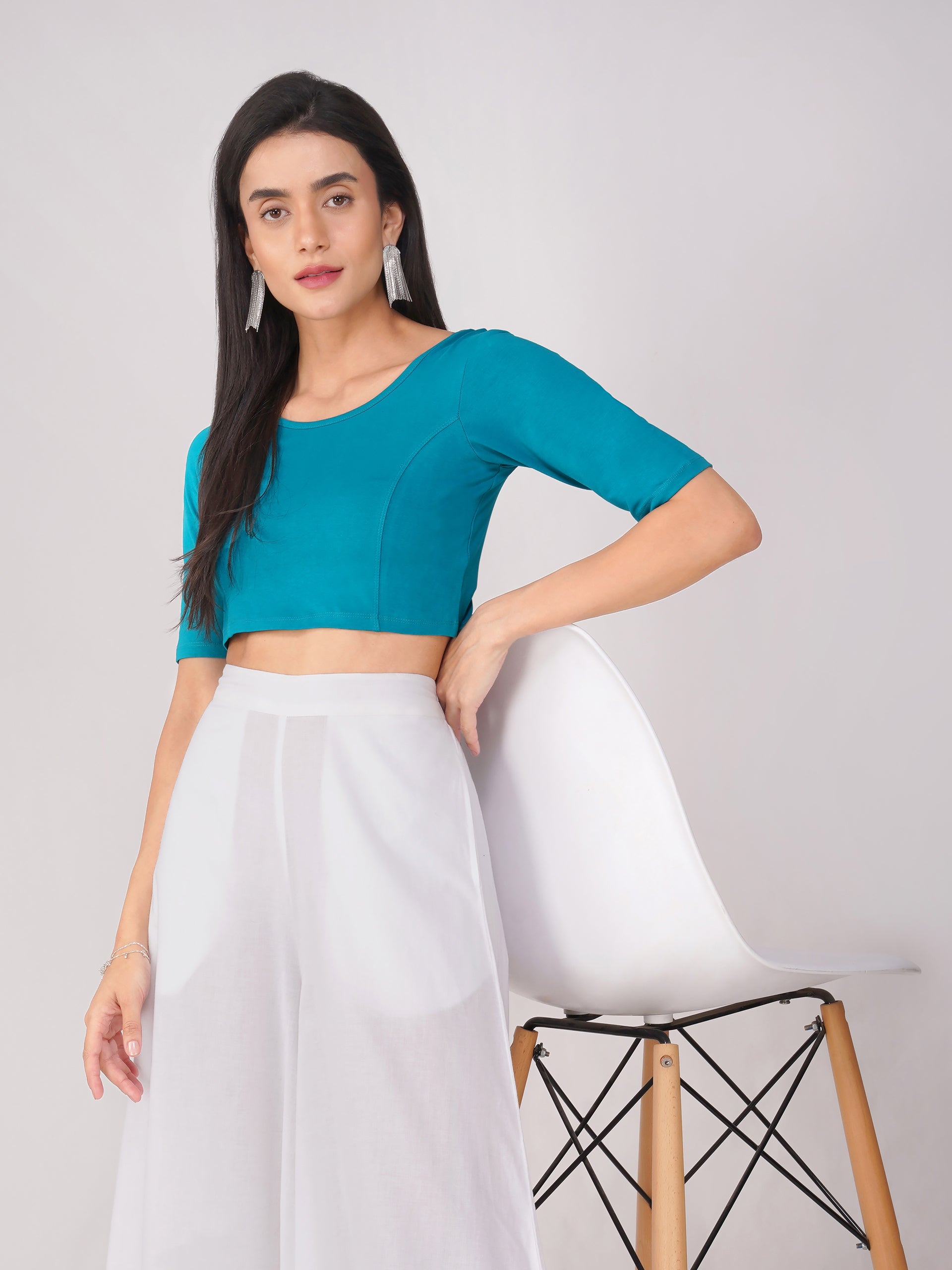 Women's ComfortEase 4-Way Stretch Turquoise Short Sleeve Blouse