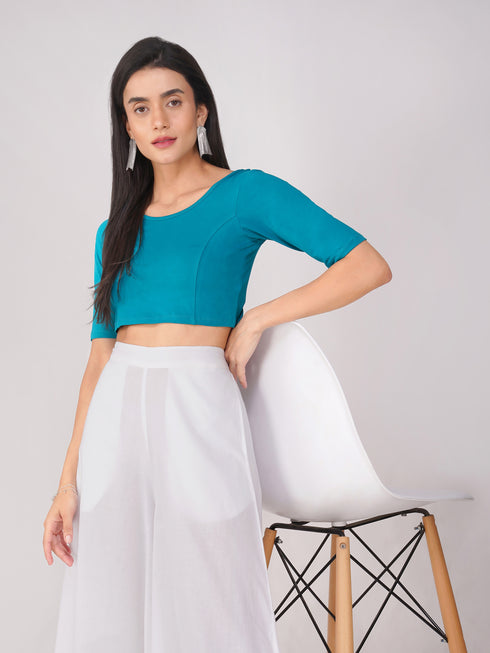 Women's ComfortEase 4-Way Stretch Turquoise Short Sleeve Blouse