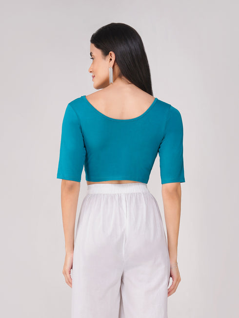 Women's ComfortEase 4-Way Stretch Turquoise Short Sleeve Blouse