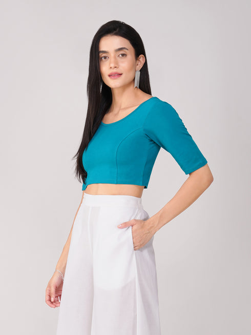 Women's ComfortEase 4-Way Stretch Turquoise Short Sleeve Blouse