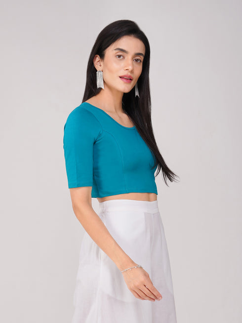 Women's ComfortEase 4-Way Stretch Turquoise Short Sleeve Blouse