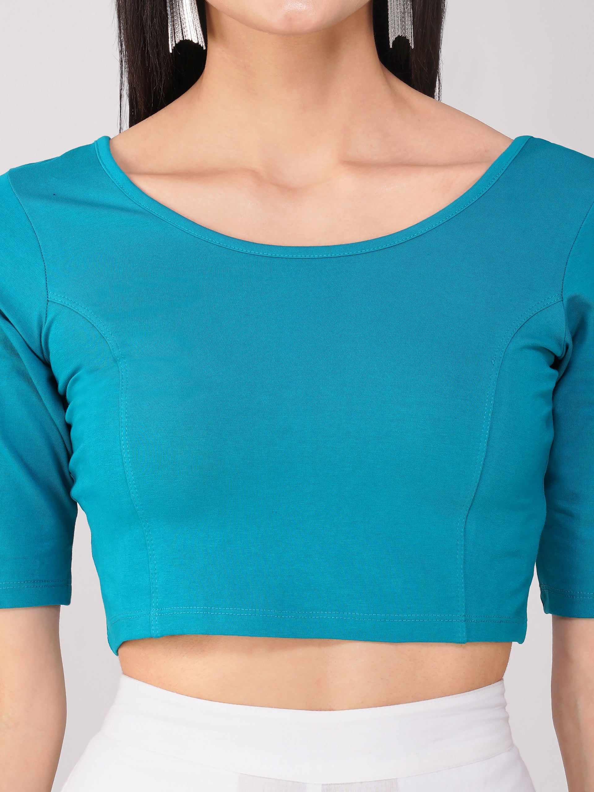 Women's ComfortEase 4-Way Stretch Turquoise Short Sleeve Blouse