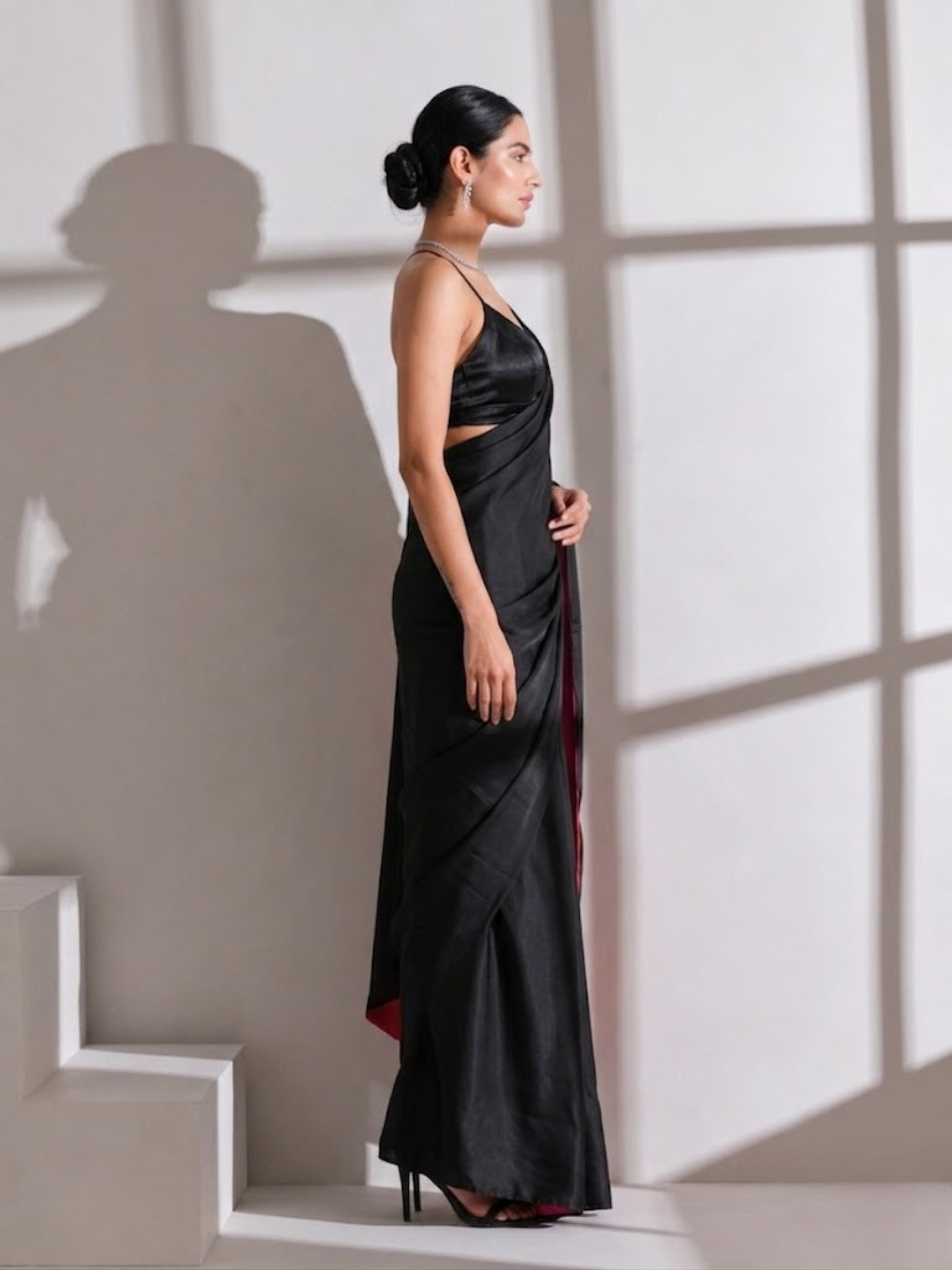 Black Surprise Saree with Gold Sequin and Black Blouse Fabric