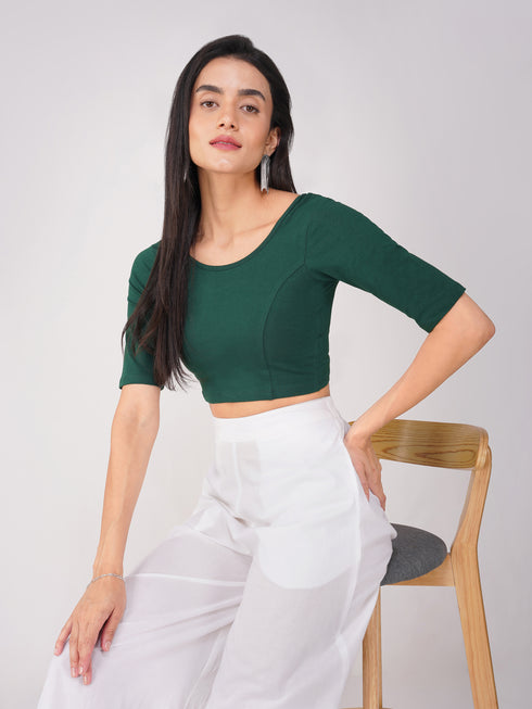 Women's ComfortEase 4-Way Stretch Green Short Sleeve Blouse
