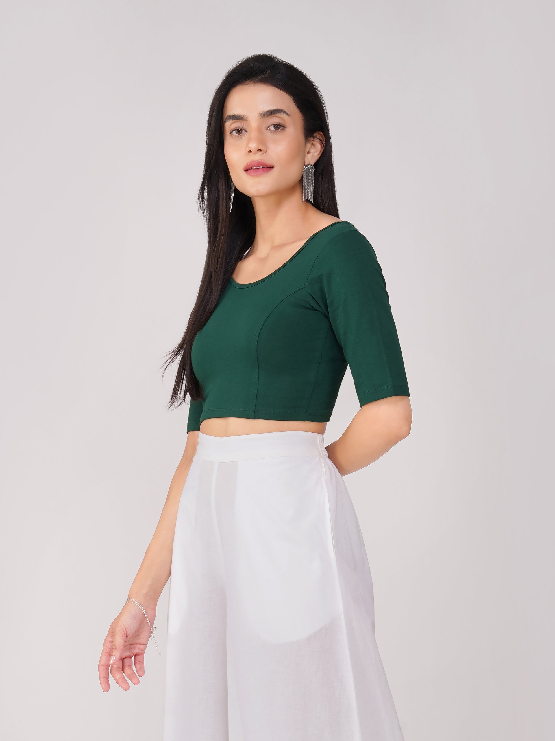 Women's ComfortEase 4-Way Stretch Green Short Sleeve Blouse