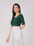 Women's ComfortEase 4-Way Stretch Green Short Sleeve Blouse