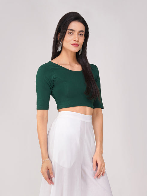Women's ComfortEase 4-Way Stretch Green Short Sleeve Blouse