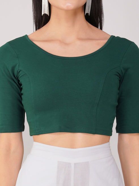 Women's ComfortEase 4-Way Stretch Green Short Sleeve Blouse