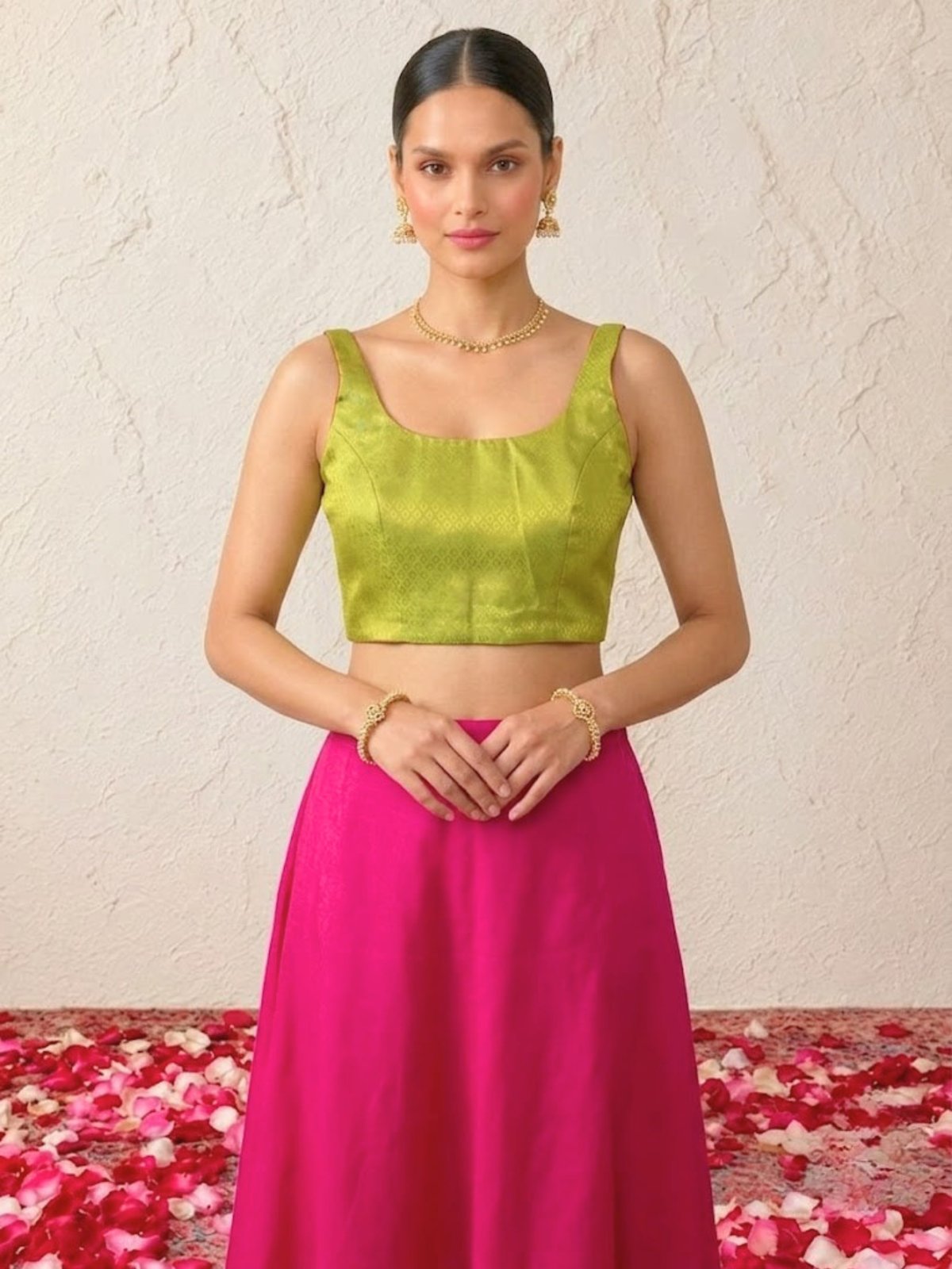 Bright Green and Orange Ulta Pulta Reversible Silk Blouse