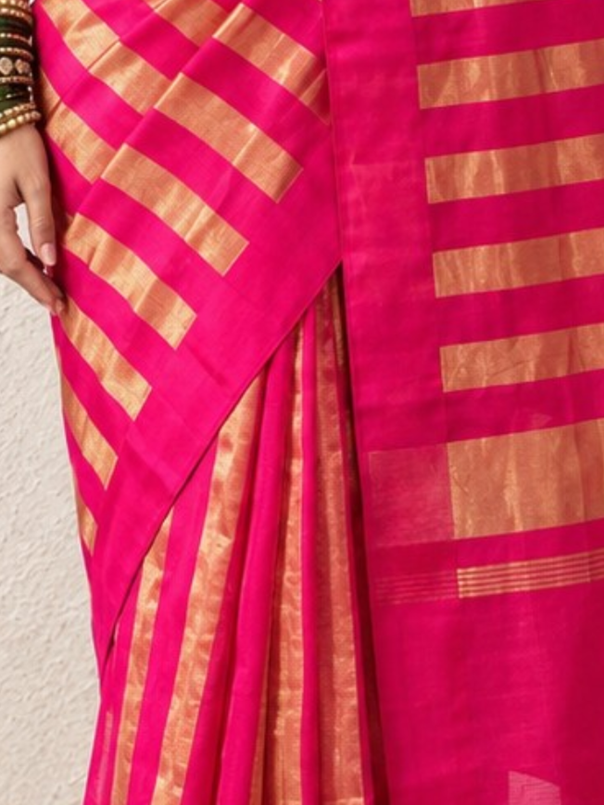 Dhoop Chaun Pure Silk Tissue Pink Gold Stripes Saree with Mashru Border and Blouse Fabric