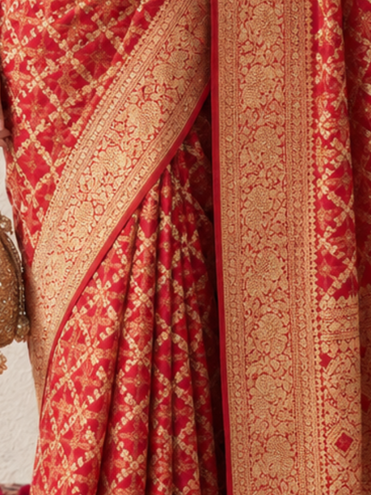 Maroon Khaddi Georgette with Green Pink Orange Design and Blouse Fabric