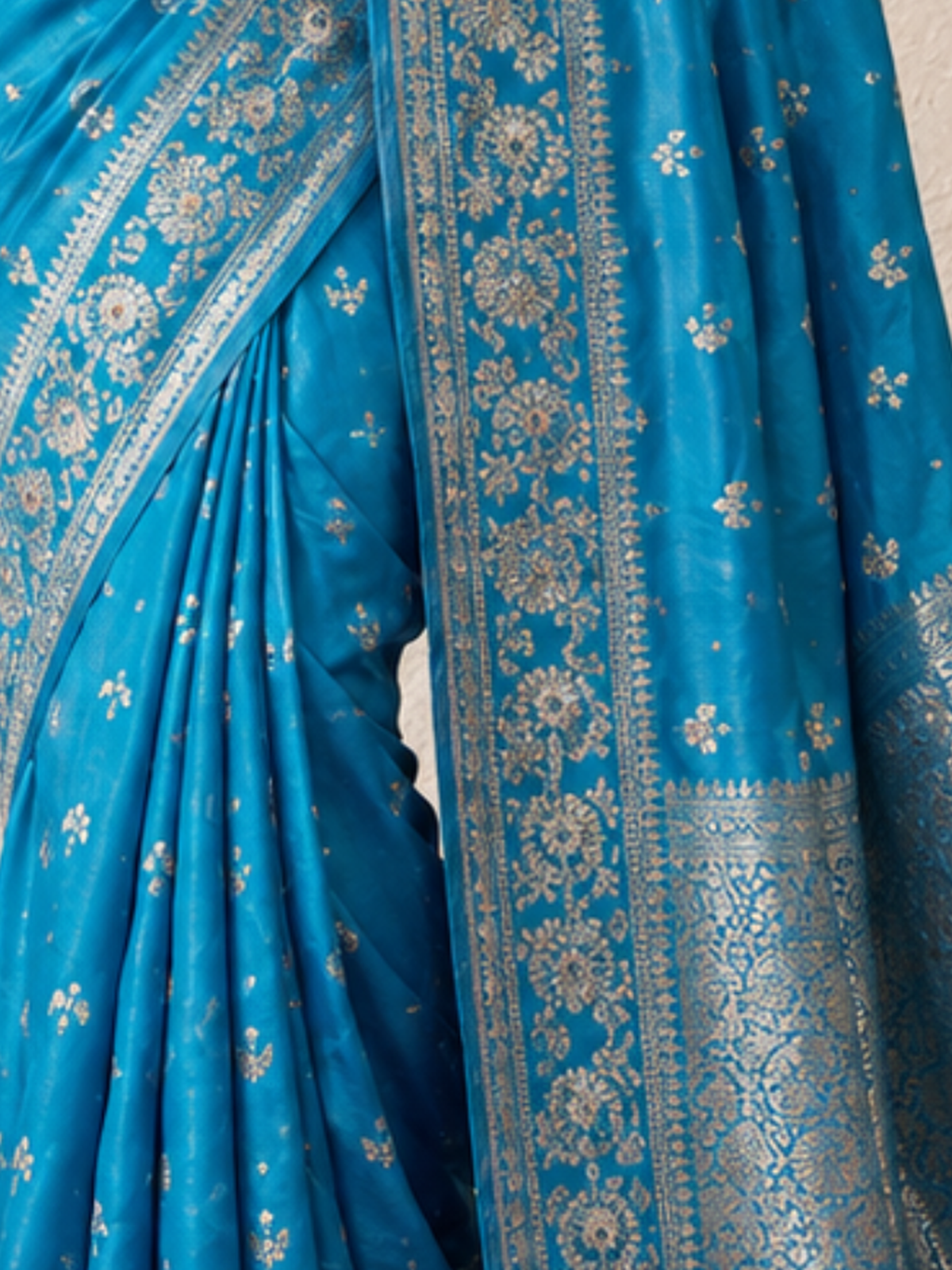 Blue and Silver Pure Silk Saree with Meenakari and Blouse Fabric
