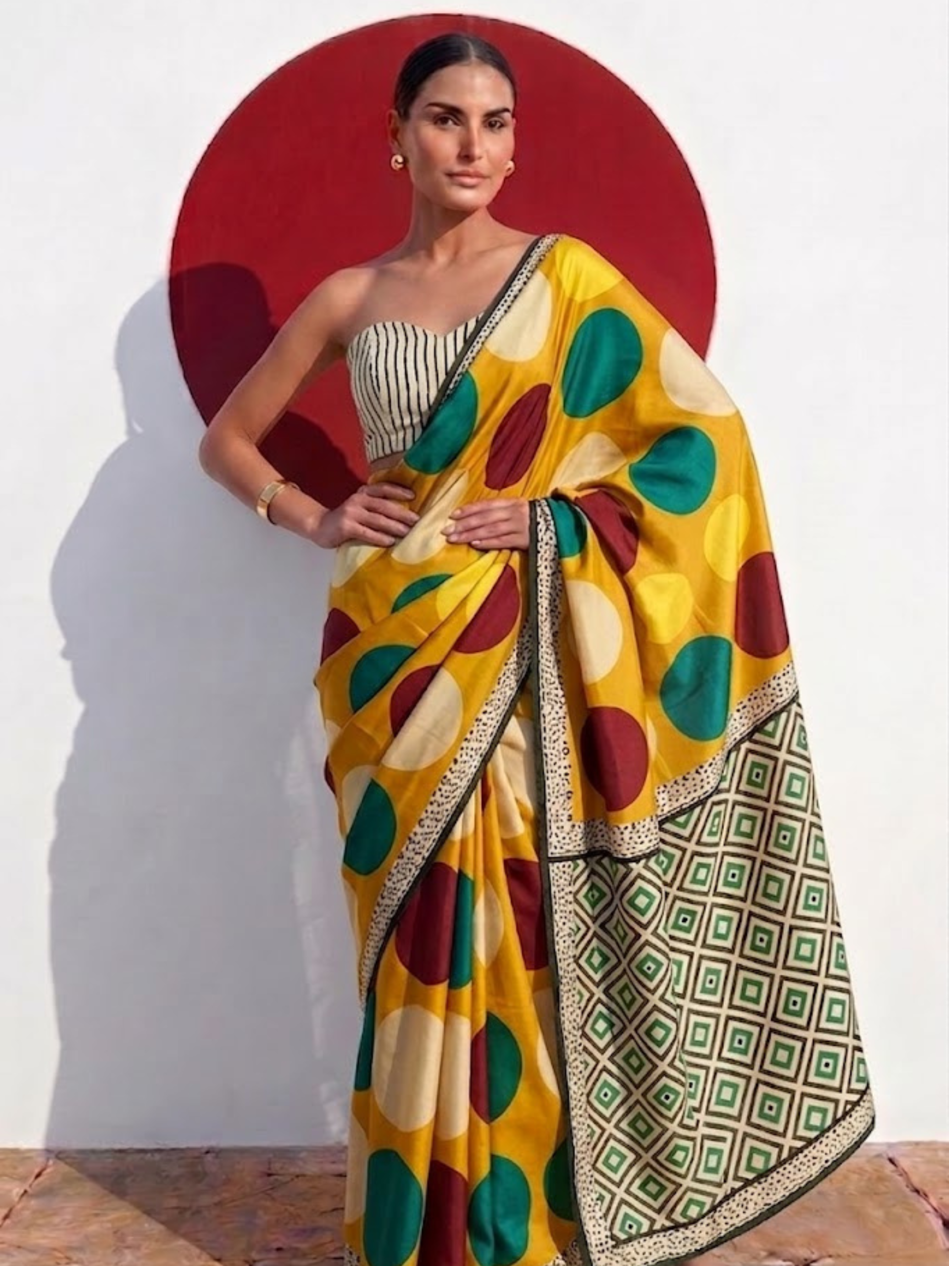 Modal Silk Multicolor Hand Block Printed Saree with Blouse Fabric