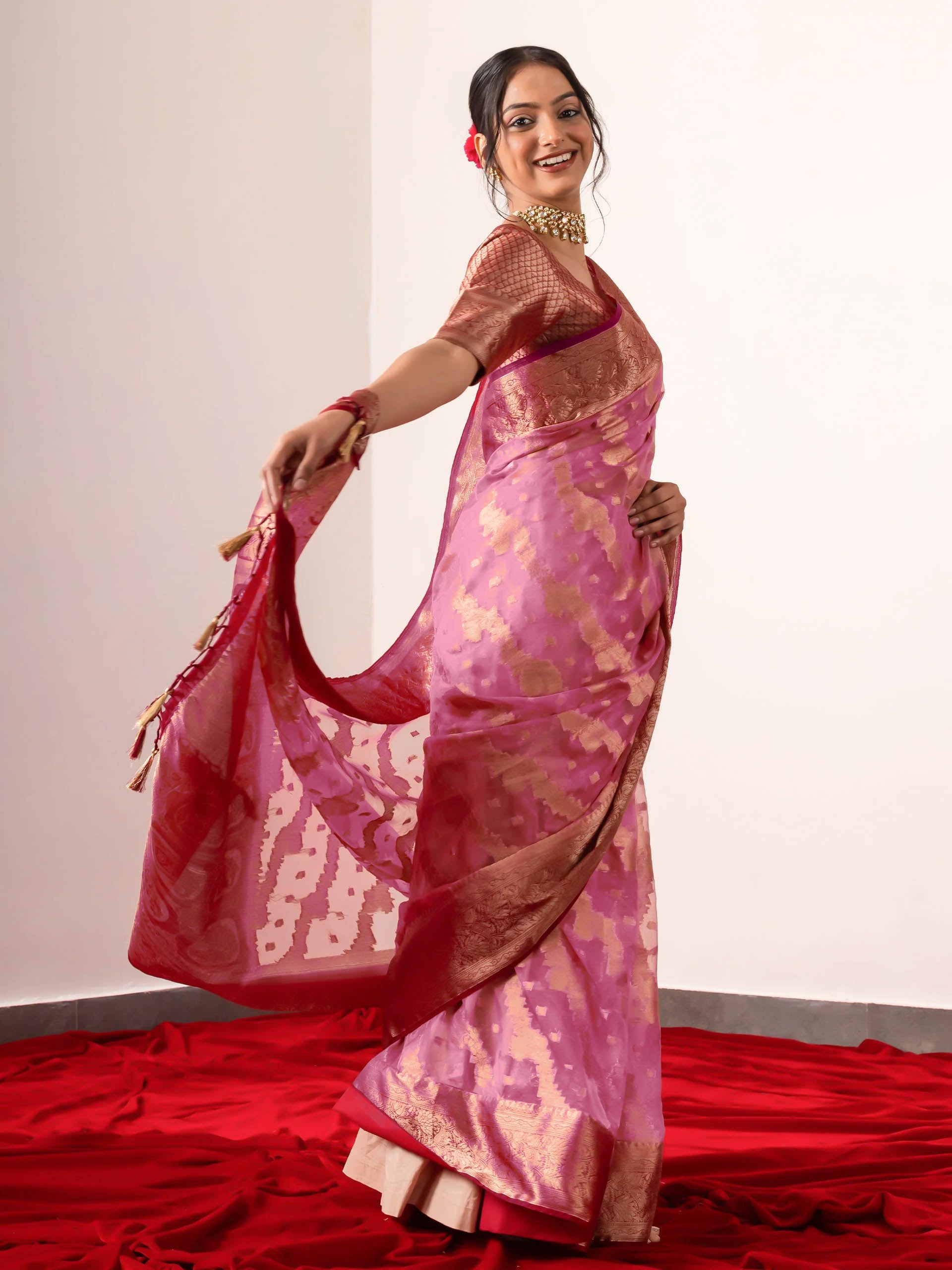 Mohini Pink Organza Saree with Blouse fabric