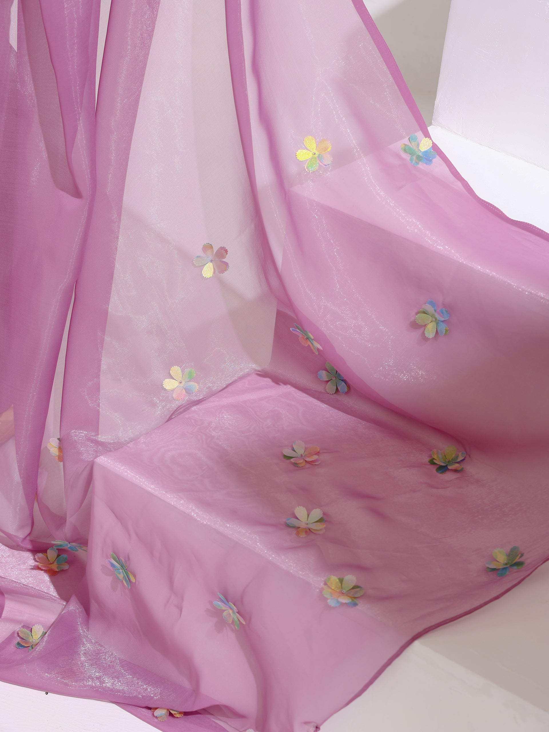 Orchid Lilac Soft Organza Floral Saree with Blouse Fabric