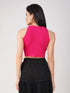 Women's Stretchy Knitted Halter Neck Fuchsia Crop Top