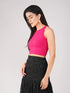 Women's Stretchy Knitted Halter Neck Fuchsia Crop Top