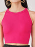 Women's Stretchy Knitted Halter Neck Fuchsia Crop Top