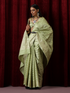 Pure Silk Green Chevron Saree with Blouse Fabric