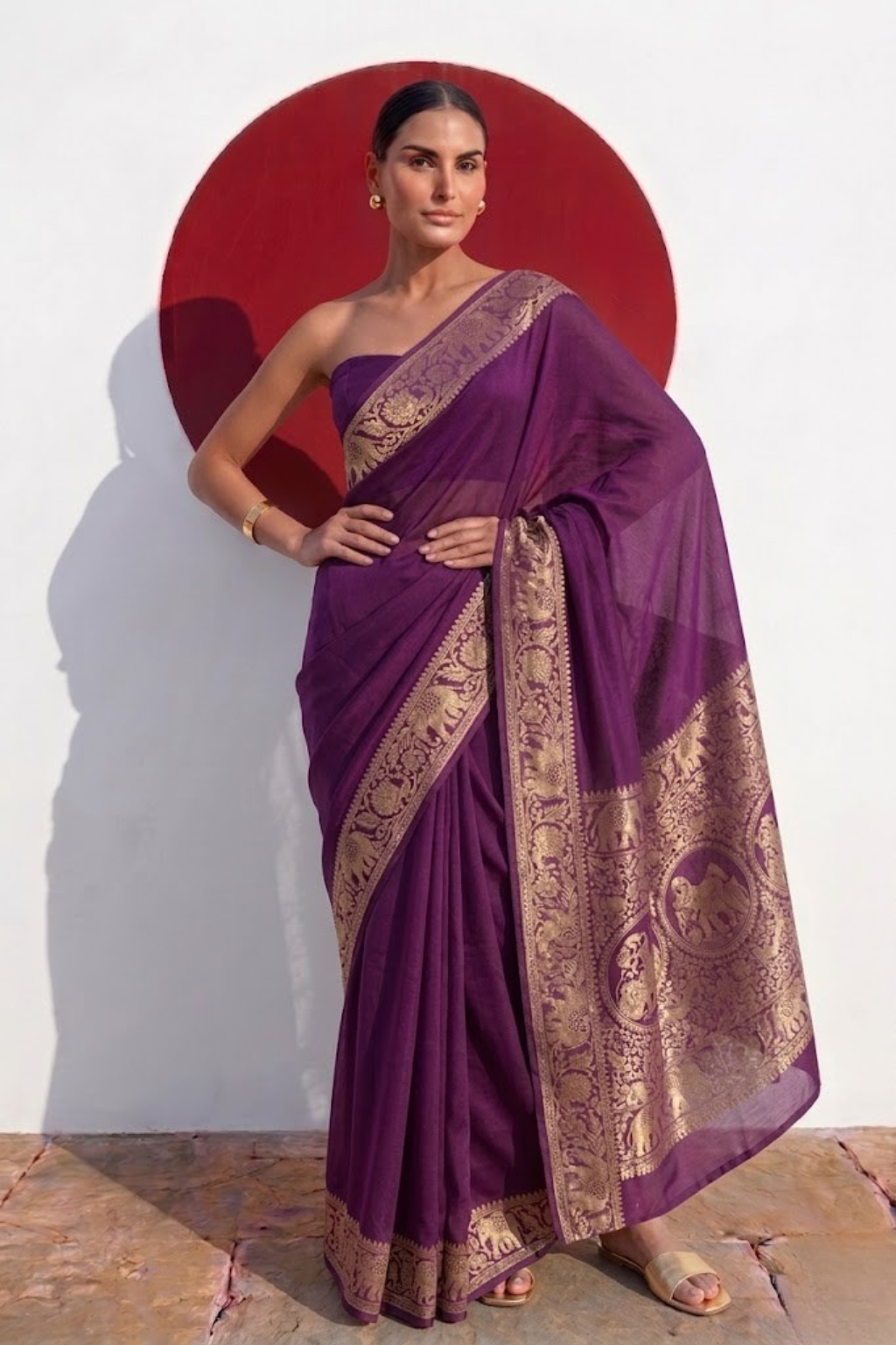 Dola Wine Border Silk saree with Zari Border and Blouse Fabric