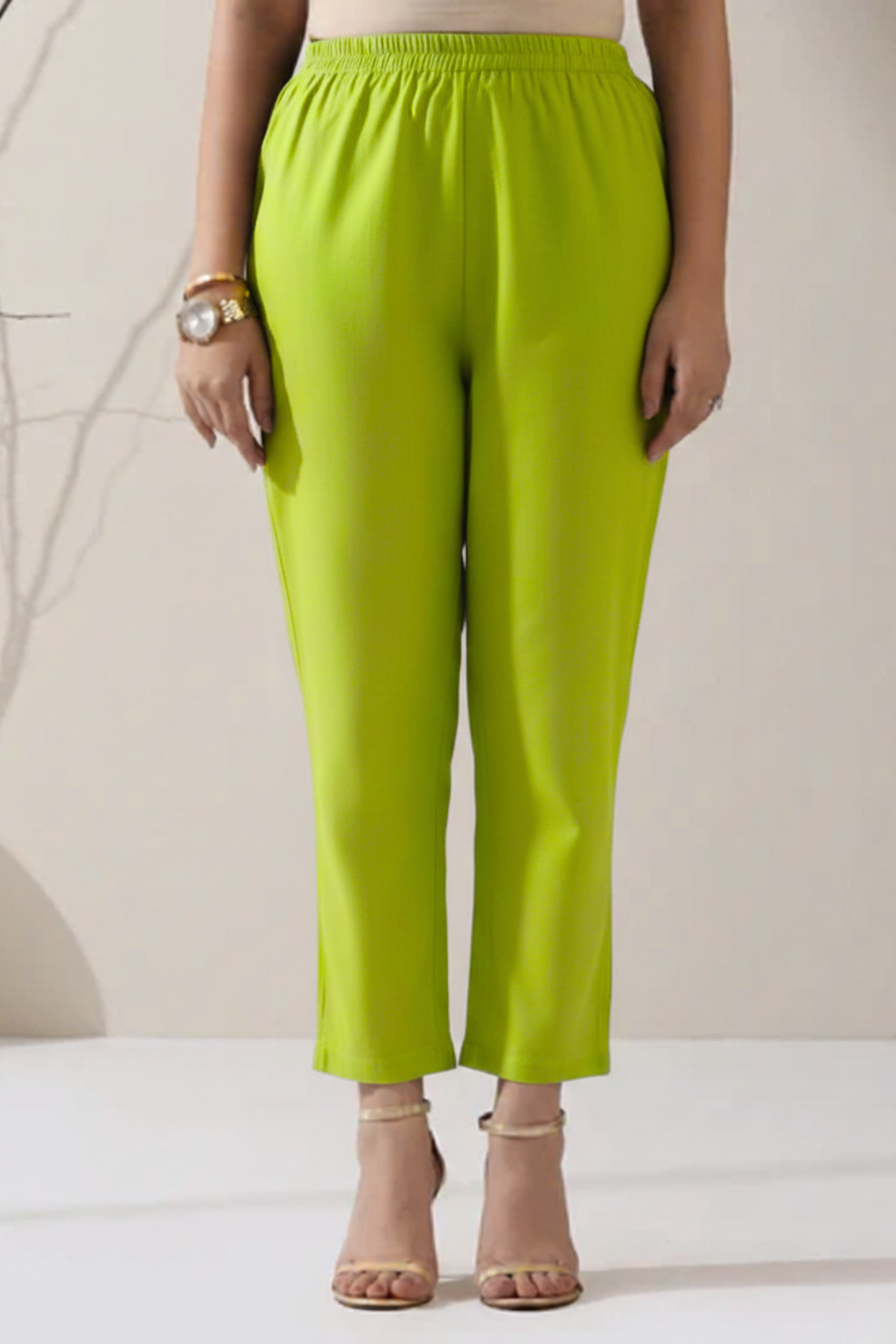 2 Pc Set - Sinful Green Cotton Border Schffli Sleeveless Kurta with Pants