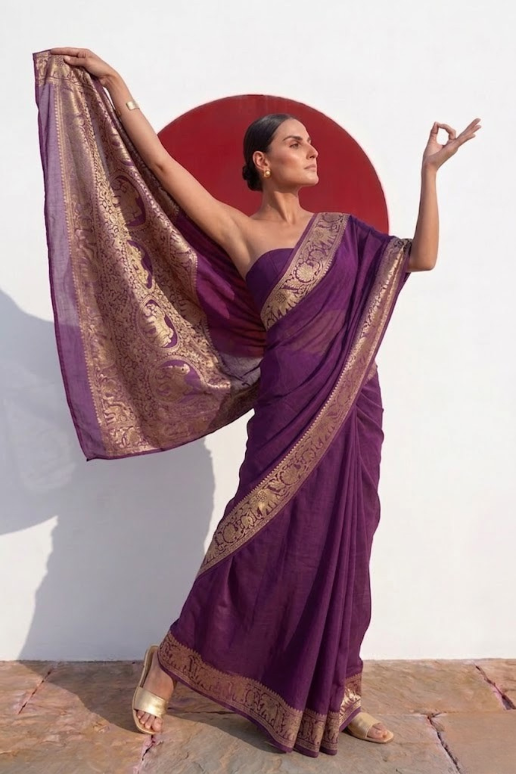 Dola Wine Border Silk saree with Zari Border and Blouse Fabric