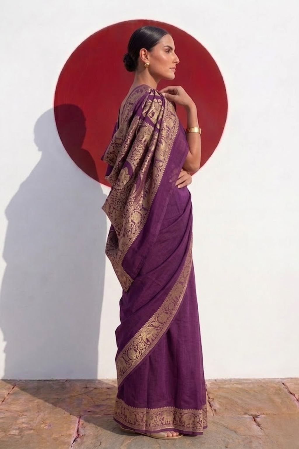 Dola Wine Border Silk saree with Zari Border and Blouse Fabric
