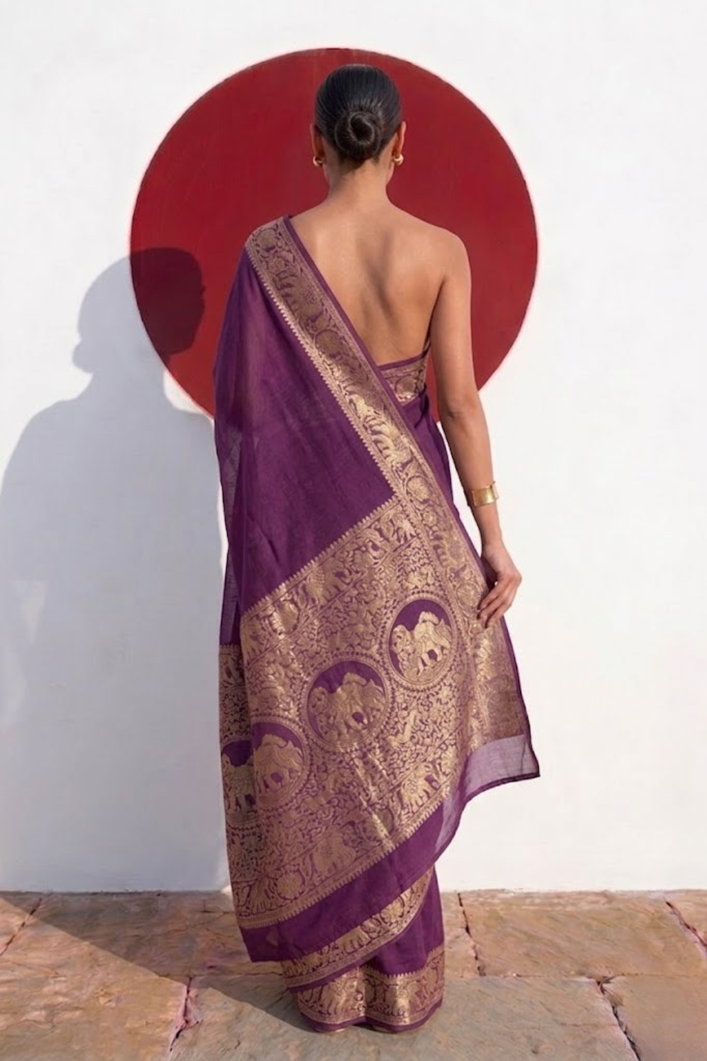 Dola Wine Border Silk saree with Zari Border and Blouse Fabric