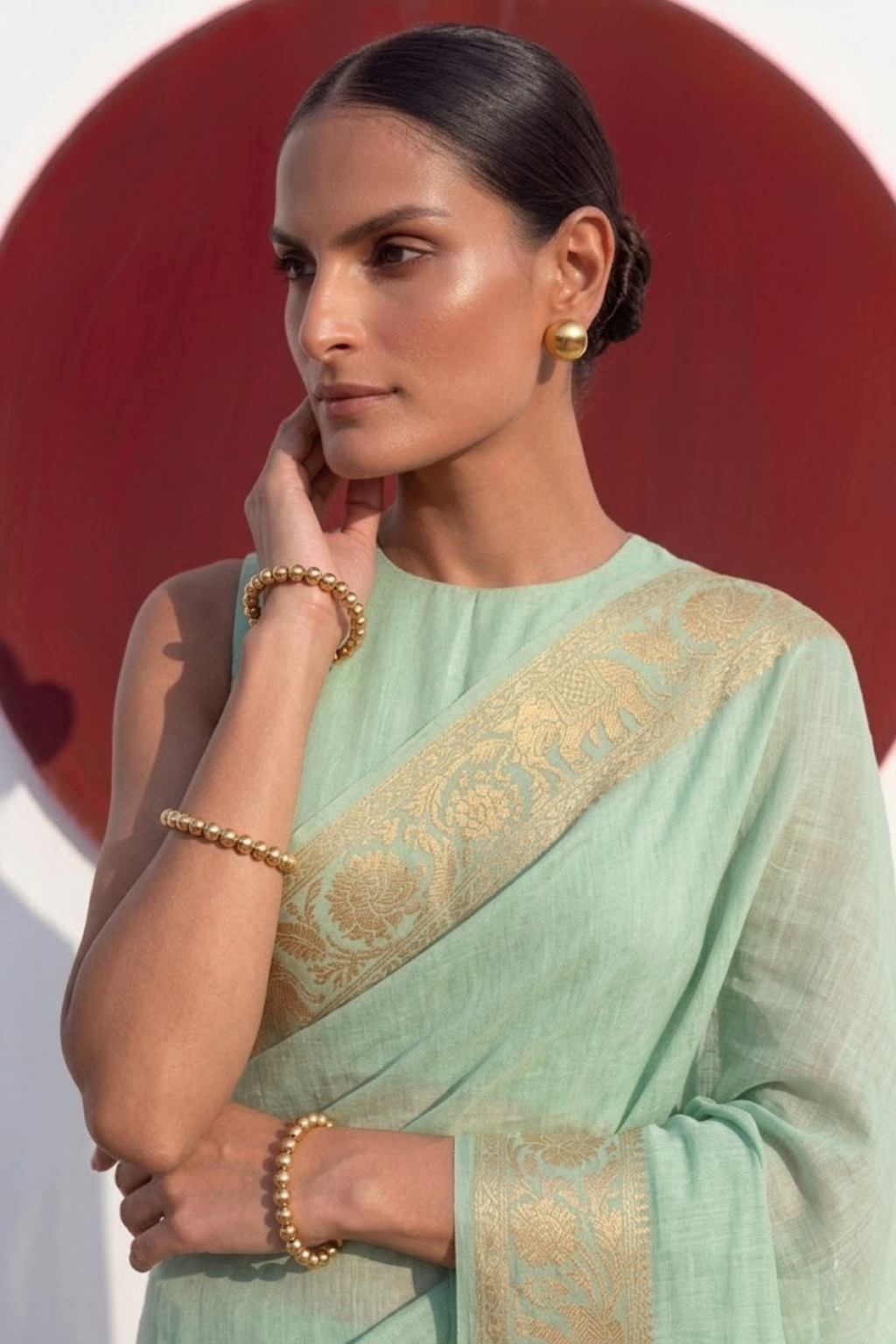 Dola Mint Border Silk saree with Zari Border and Blouse Fabric