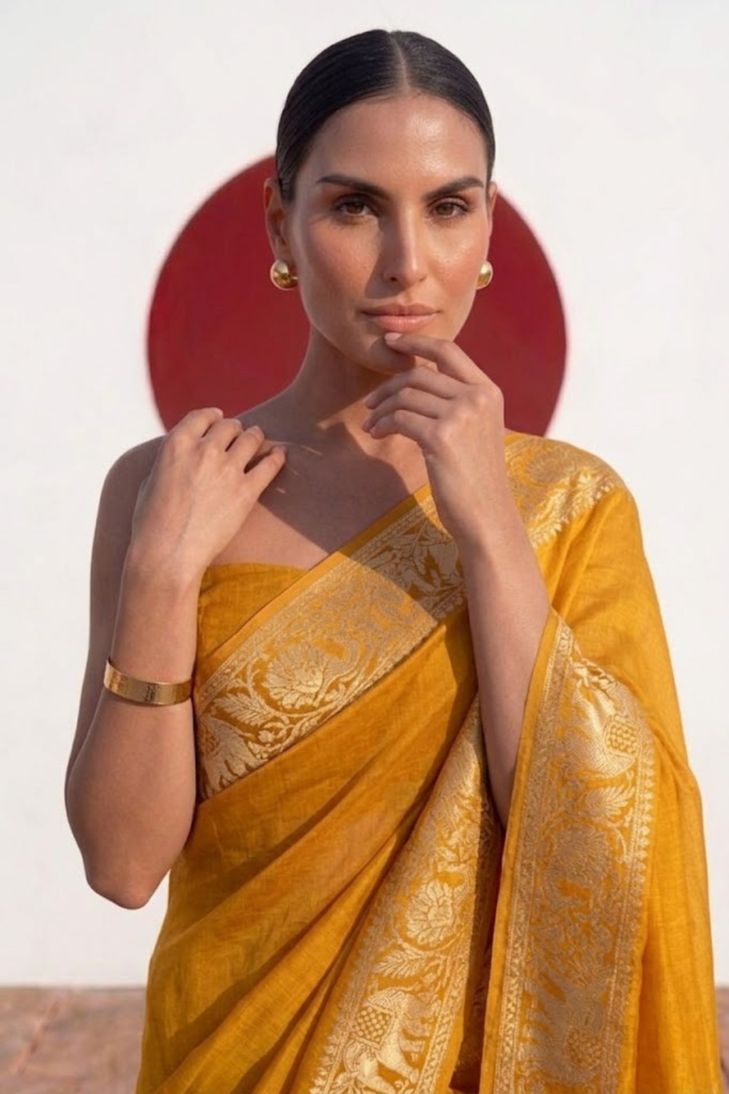 Dola Yellow Border Silk saree with Zari Border and Blouse Fabric