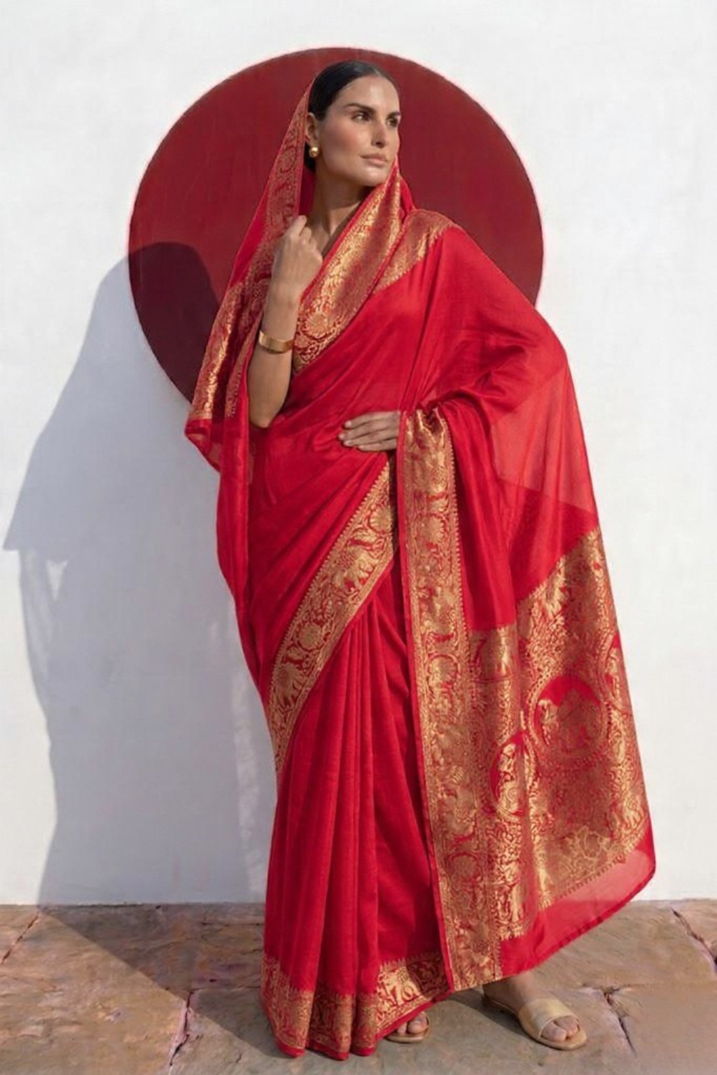 Dola Red Border Silk saree with Zari Border and Blouse Fabric