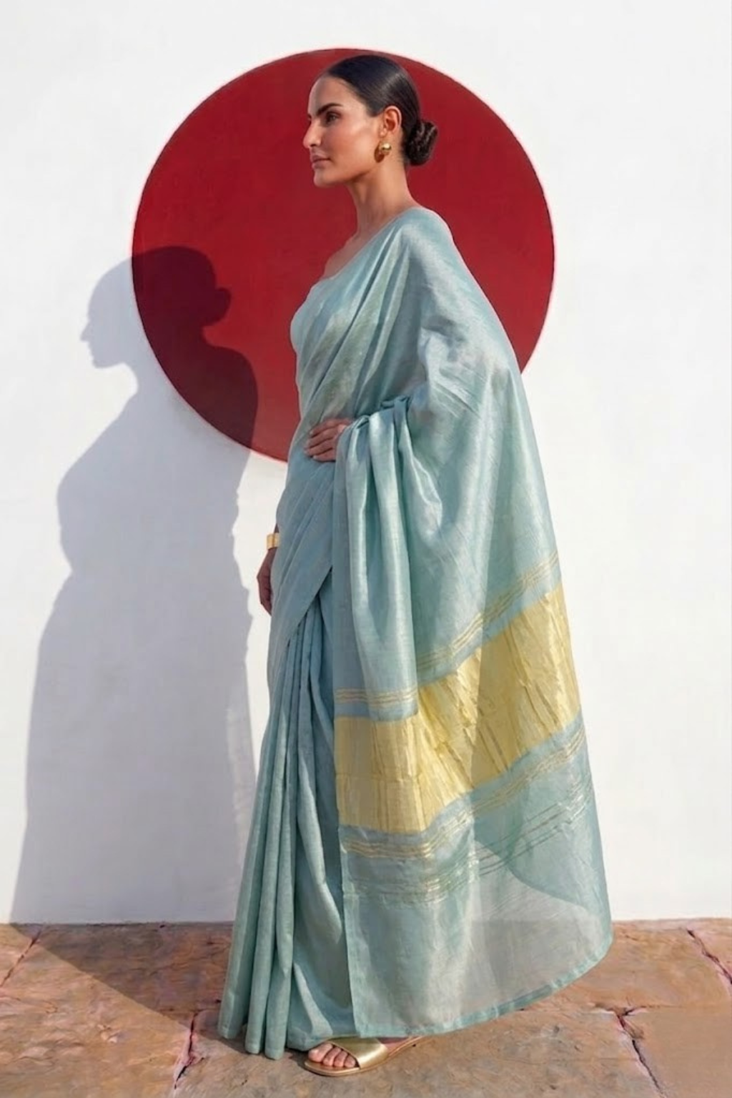 Gajji Mint Silk Saree with Zari Pallu with Blouse Fabric
