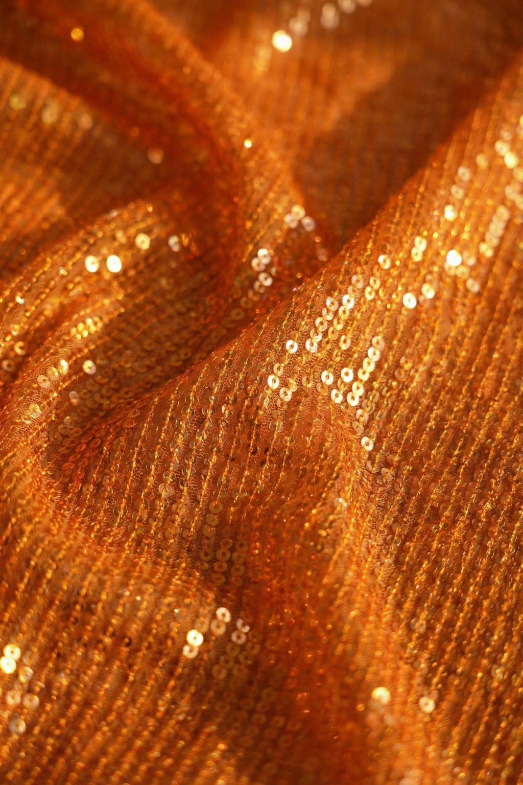 Tangerine Knitted Sequin Saree with Blouse Fabric