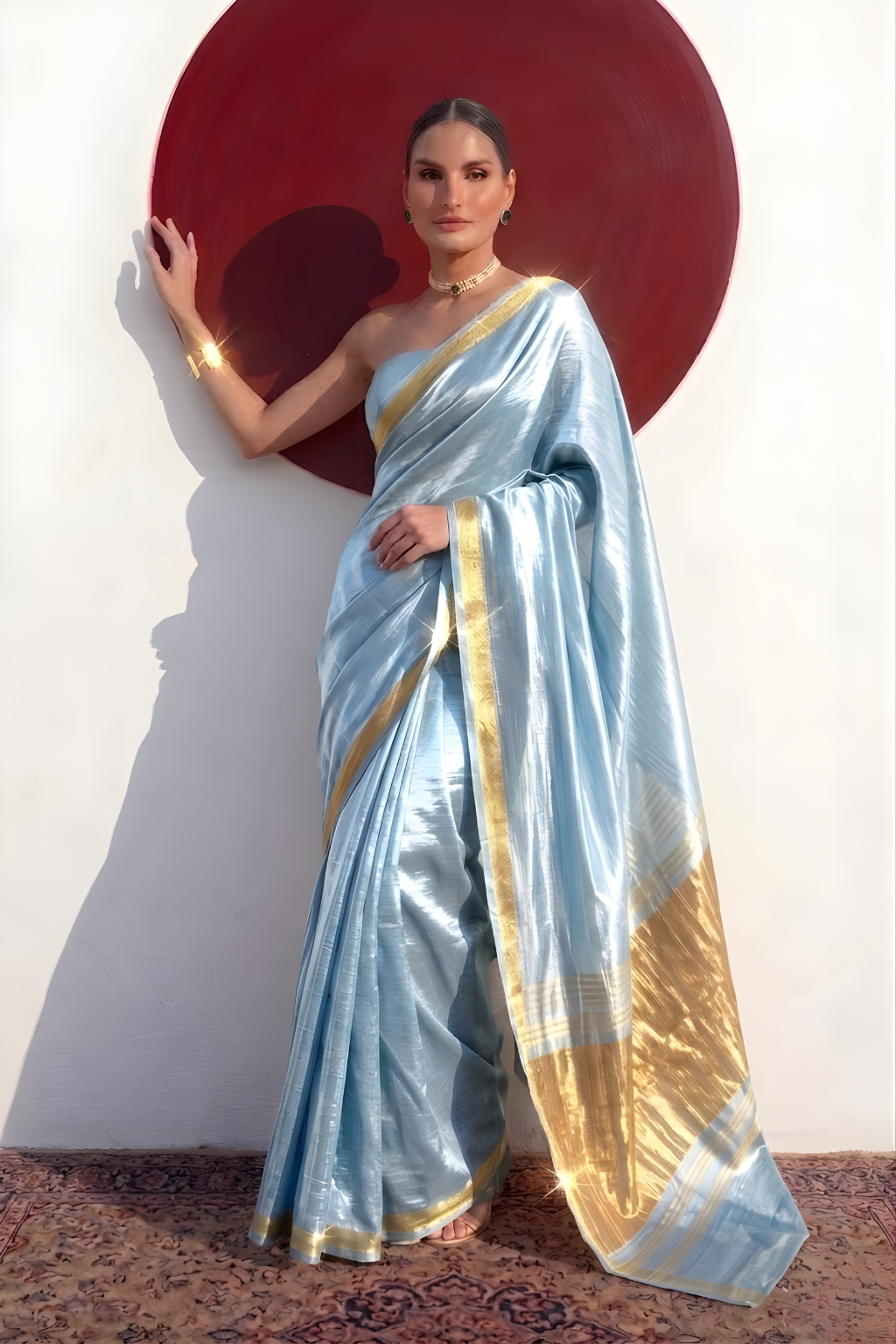 Gajji Mint Silk Saree with Zari Pallu with Blouse Fabric
