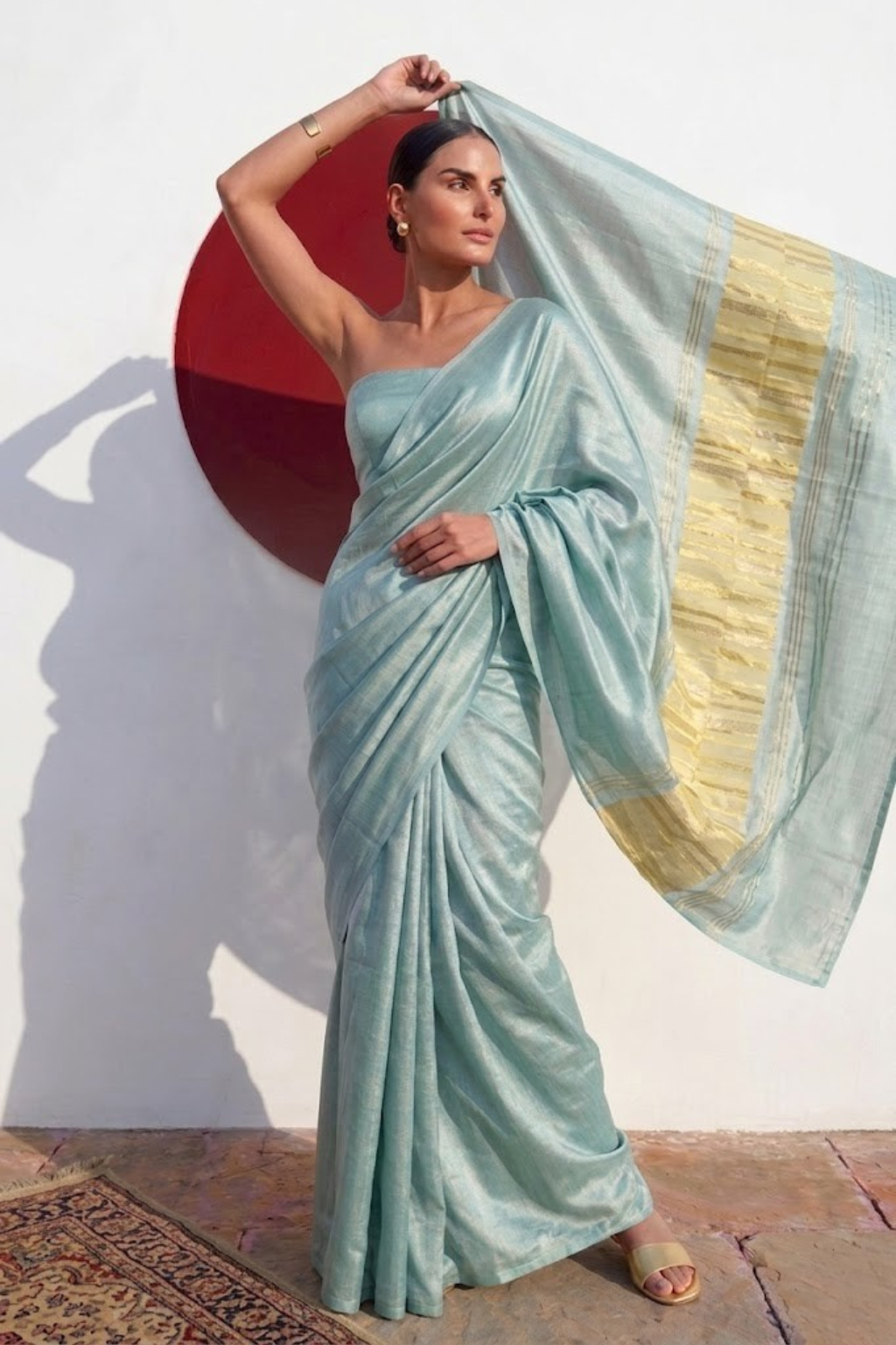 Gajji Mint Silk Saree with Zari Pallu with Blouse Fabric