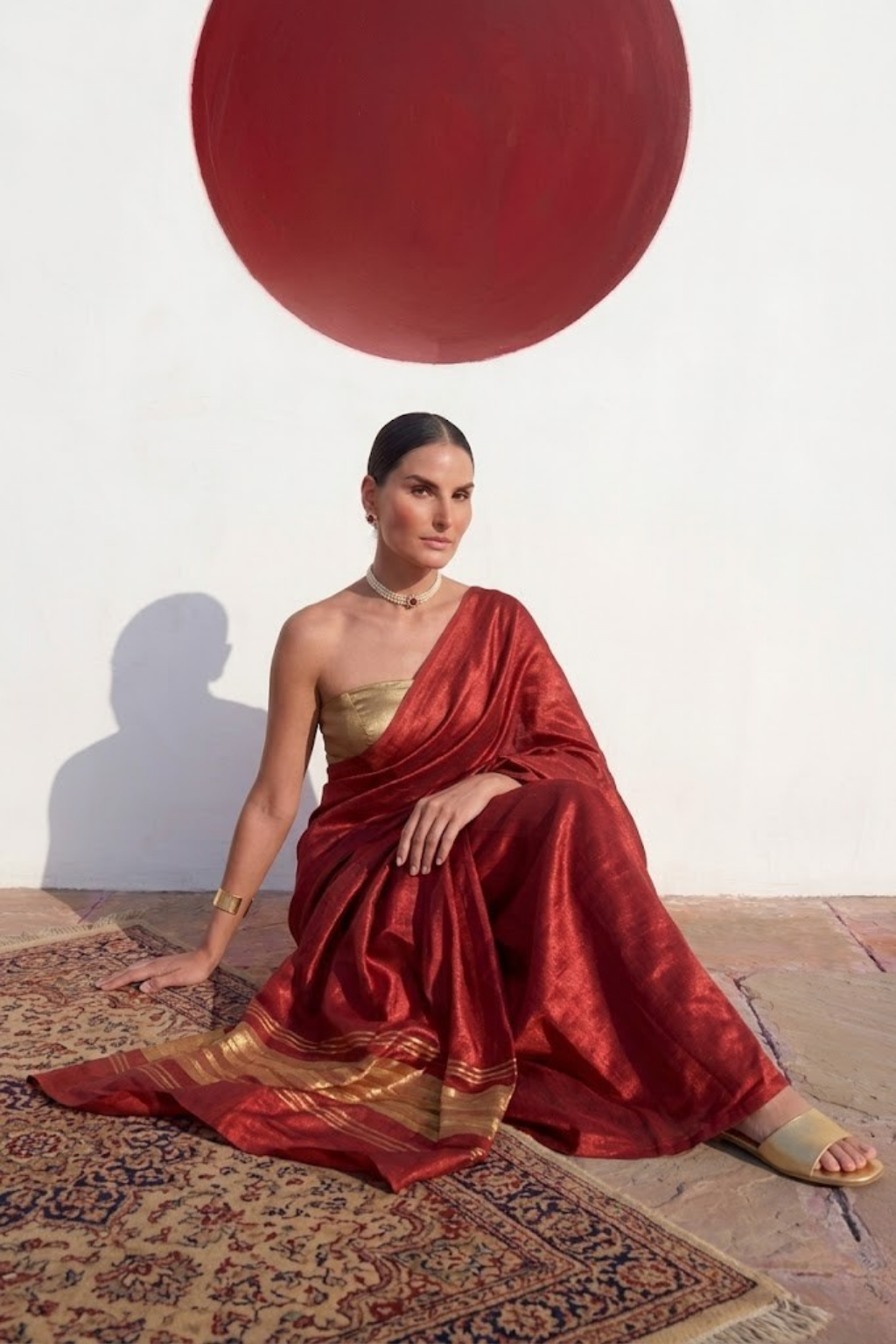 Gajji Red Silk Saree with Zari Pallu with Blouse Fabric