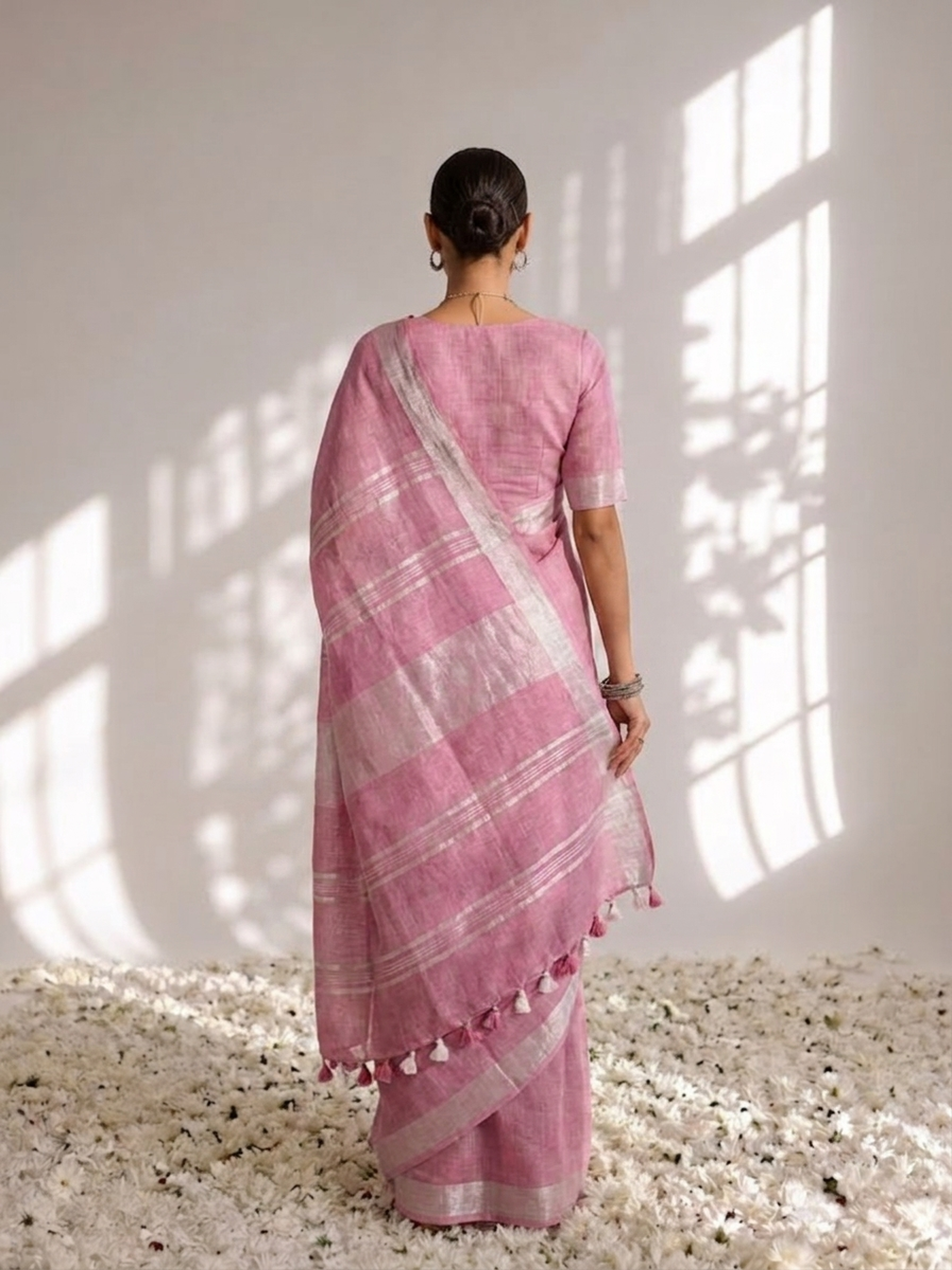 Blush Lavender Linen Saree with Self Blouse Fabric